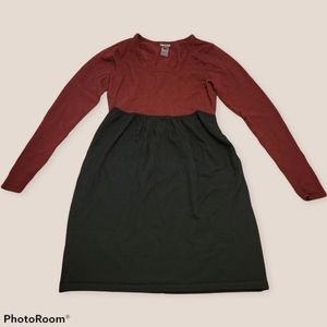 Wool Blend Burgundy and Black Long Sleeve Dress